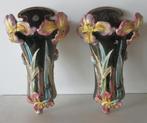twee art nouveau barbotine bloemenhouders Debruyn, Verzenden