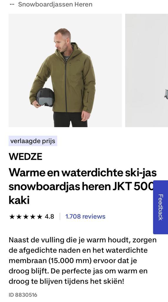 Wedze Ski-jas kaki, Kleding | Heren, Wintersportkleding, Zo goed als nieuw, Jack, Maat 46 (S) of kleiner, Ophalen of Verzenden