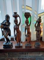 4 statues en bois massif représentant des femmes porteuses d, Antiquités & Art, Art | Sculptures & Bois, Enlèvement ou Envoi