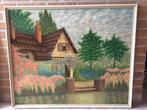 Peinture vintage d'une maison au bord de l'eau, Peinture, Enlèvement, Utilisé