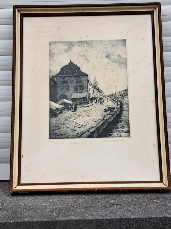 eau forte epreuve d artiste liege signe van den bossche, Antiek en Kunst, Kunst | Etsen en Gravures, Ophalen of Verzenden