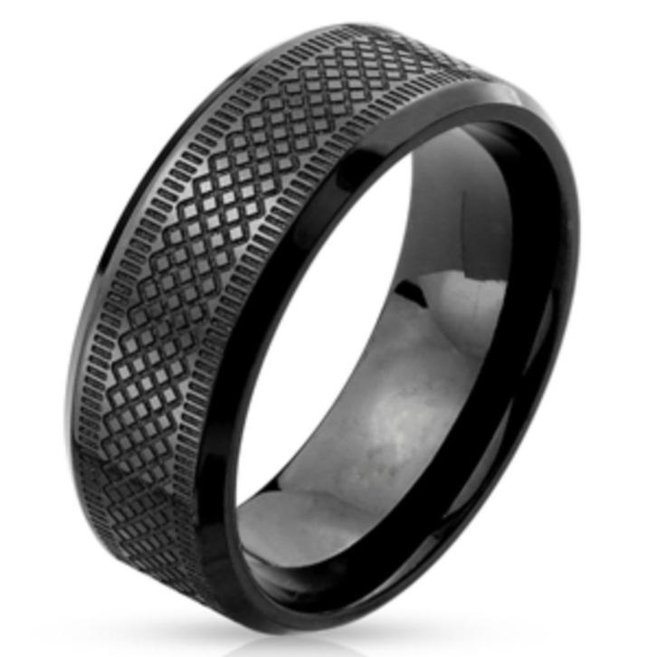 Zwarte edelstalen mannenring - OP=OP!, Handtassen en Accessoires, Ringen, Nieuw, Heer, Zwart, IJzer of Staal, Ophalen of Verzenden