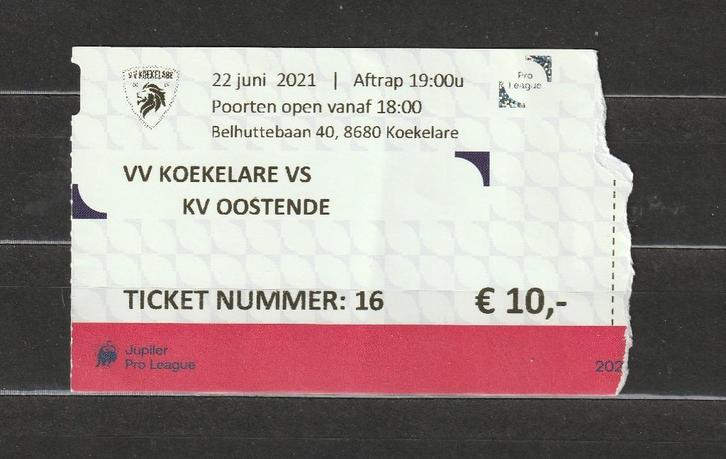 (gebruikt) ticket : VV Koekelare - KV Oostende (22/06/2021), Verzamelen, Sportartikelen en Voetbal, Gebruikt, Overige typen, Ophalen of Verzenden