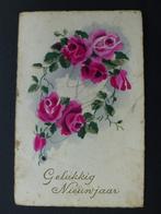 Gelukkig Nieuwjaar rozen oude prentkaart beschreven met zege, Ophalen of Verzenden, Gelopen, Feest(dag)