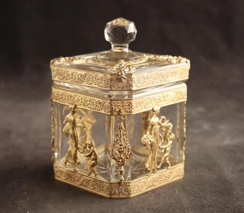 Empire dekselpot in verguld montuur, Antiek en Kunst, Antiek | Glaswerk en Kristal, Verzenden
