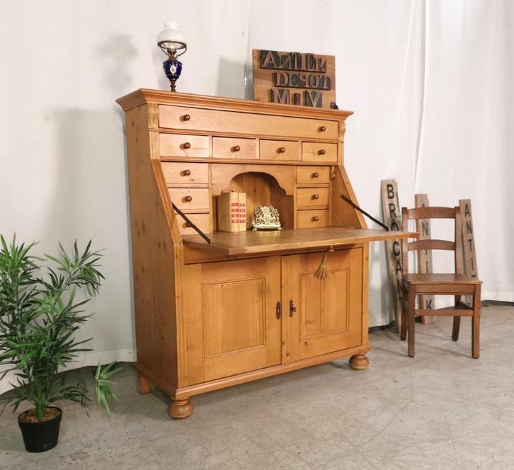 Antieke landelijke grenen bureaukast H 141 B 123 D 47, Antiek en Kunst, Curiosa en Brocante, Ophalen