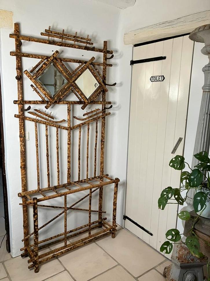 Vintage Staande kapstok in tijger bamboe, Huis en Inrichting, Woonaccessoires | Kamerschermen, Gebruikt, Ophalen