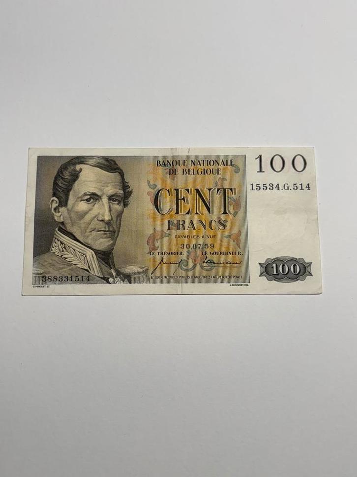 100 francs met foto Leopold 1 (1959)  ++ kwaliteit, Postzegels en Munten, Bankbiljetten | België, Los biljet, Ophalen of Verzenden