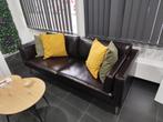 IKEA 3-zitsbank in kastanjebruine lederlook, Ophalen, Tweepersoons, Zo goed als nieuw, Rechte bank
