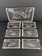 Bohemian Kristal etched Kristal vis trays handgeslepen, Antiek en Kunst, Ophalen of Verzenden