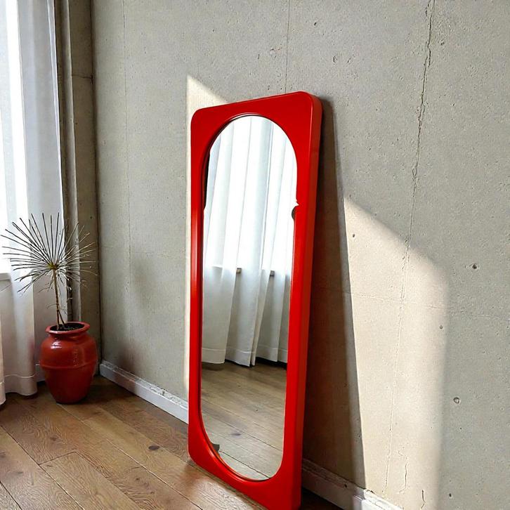 Vintage oranje space age spiegel / muurspiegel, Huis en Inrichting, Woonaccessoires | Spiegels, Gebruikt, Ophalen of Verzenden