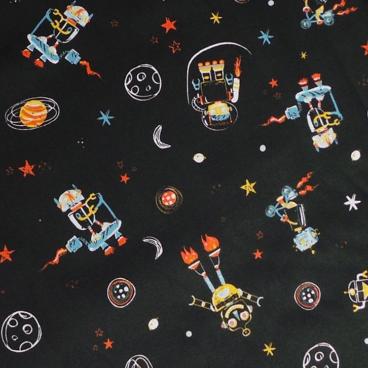 618)140x50cm coton astronaute et robot noir, Hobby en Vrije tijd, Stoffen en Lappen, Nieuw, Katoen, 120 cm of meer, 30 tot 200 cm