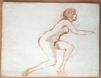 A493-56 Oude tekening Naakt getekend met rood potlood, Antiek en Kunst, Kunst | Tekeningen en Fotografie, Ophalen of Verzenden
