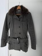 Donkergrijze casual katoenen jas met faux fur kraag, Gedragen, Grijs, Clockhouse, Maat 36 (S)