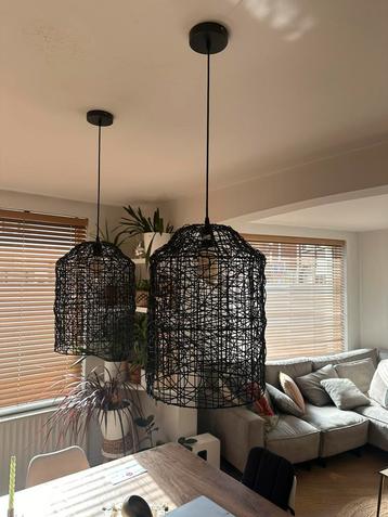 Mooie rotan zwarte bohemian hanglampen | 2 stuks