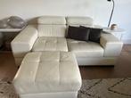 Crème lederen 2x 2-zit met 2 poefen, Ophalen, Gebruikt, 100 tot 125 cm, Modern chic