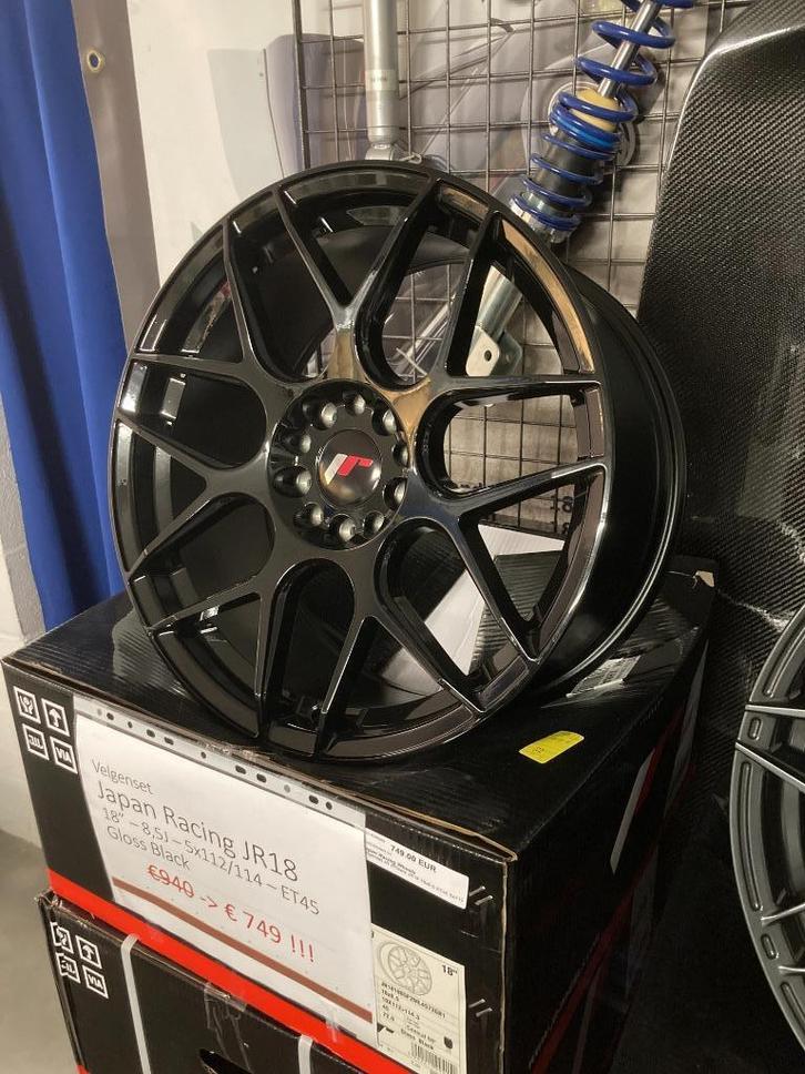 NIEUWE JR Wheels velgenset JR18 18" 5x112/114 glossy black, Auto-onderdelen, Banden en Velgen, Velg(en), 18 inch, Nieuw, Ophalen of Verzenden