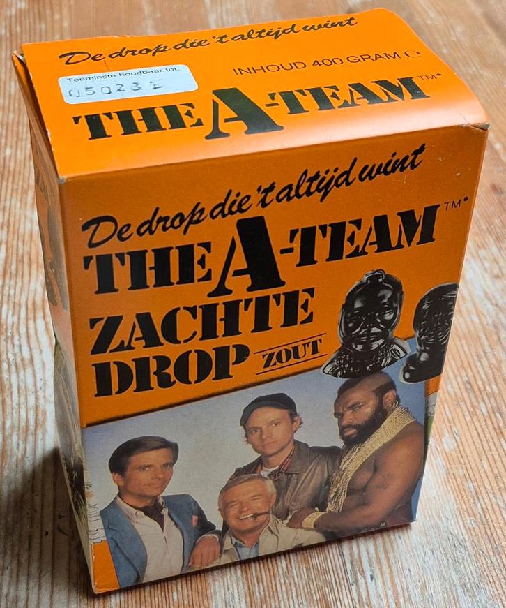 The A-Team originele doos zoute drop 1983 vintage, Collections, Cinéma & Télévision, Comme neuf, TV, Enlèvement ou Envoi