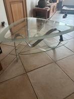 Salontafel in glas en staal met 2 niveaus, Huis en Inrichting, Tafels | Salontafels, Ophalen, Glas