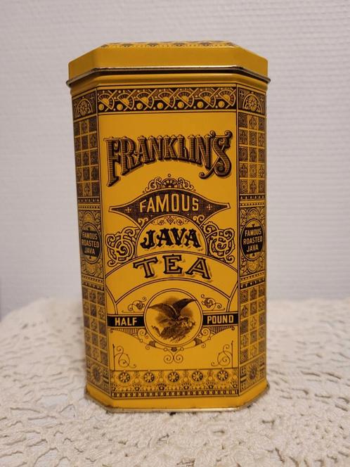 Franklin's beroemde metalen doos met Java-thee, Verzamelen, Blikken, Zo goed als nieuw, Thee, Overige merken, Ophalen of Verzenden