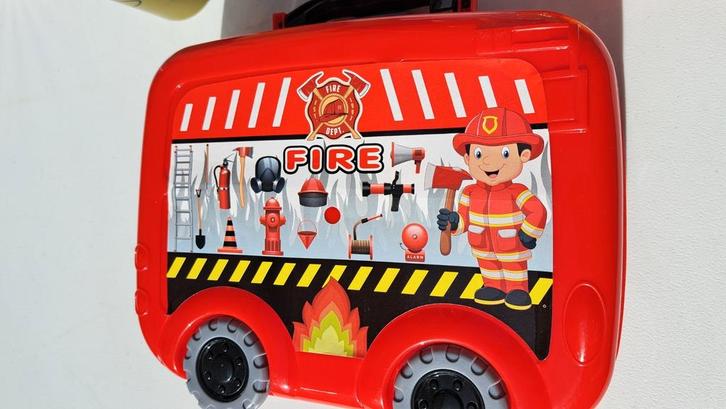 Pakket houten brandweerwagen mechaniek, brandweer, bouwstene, Kinderen en Baby's, Speelgoed | Overig, Ophalen
