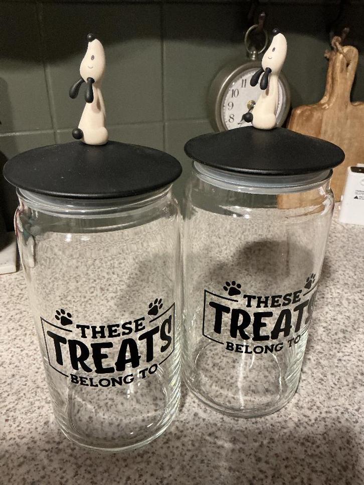 Twee glazen voorraadpotten van Alessi samen 55€, Dieren en Toebehoren, Honden-accessoires, Nieuw, Ophalen