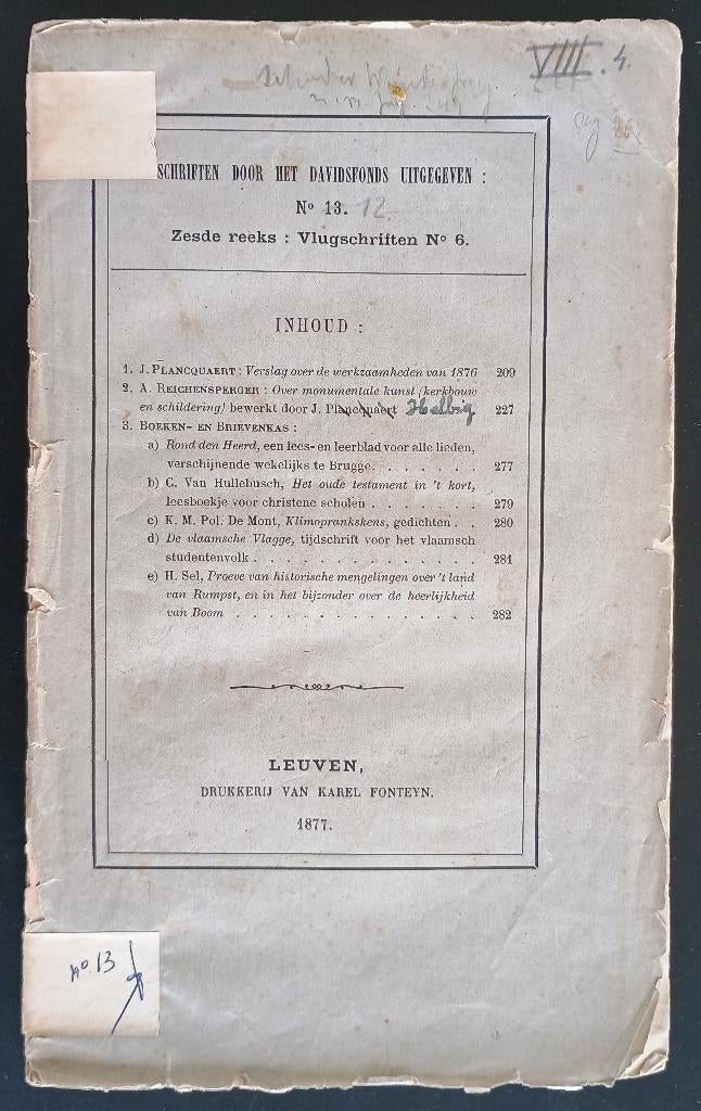 (HELBIG) Vlugschriften Davidsfonds 1877, Enlèvement ou Envoi