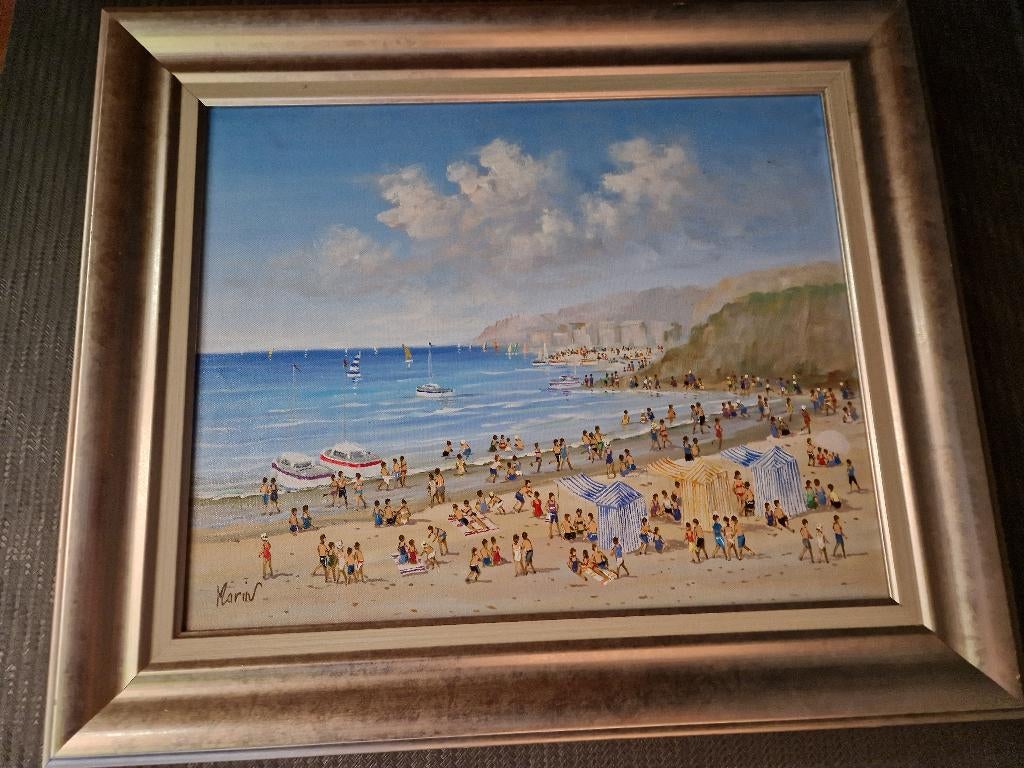 Gérald Marin (1975-) - Sur la Plage d'Etretat, Ophalen of Verzenden