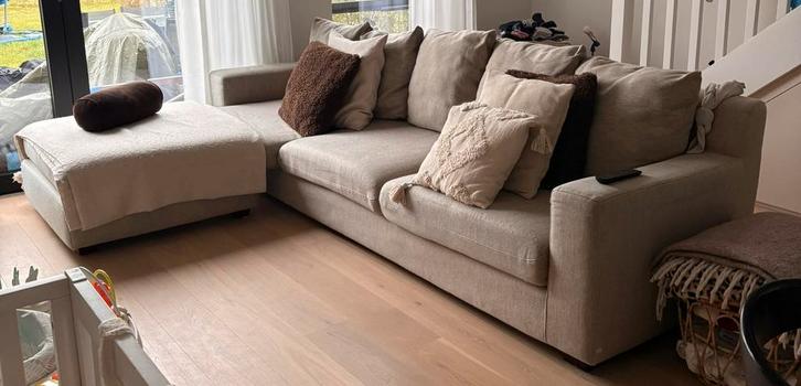 Fauteuil d'angle beige/gris 3 places, Maison & Meubles, Canapés | Coins salons complets, Utilisé, Enlèvement