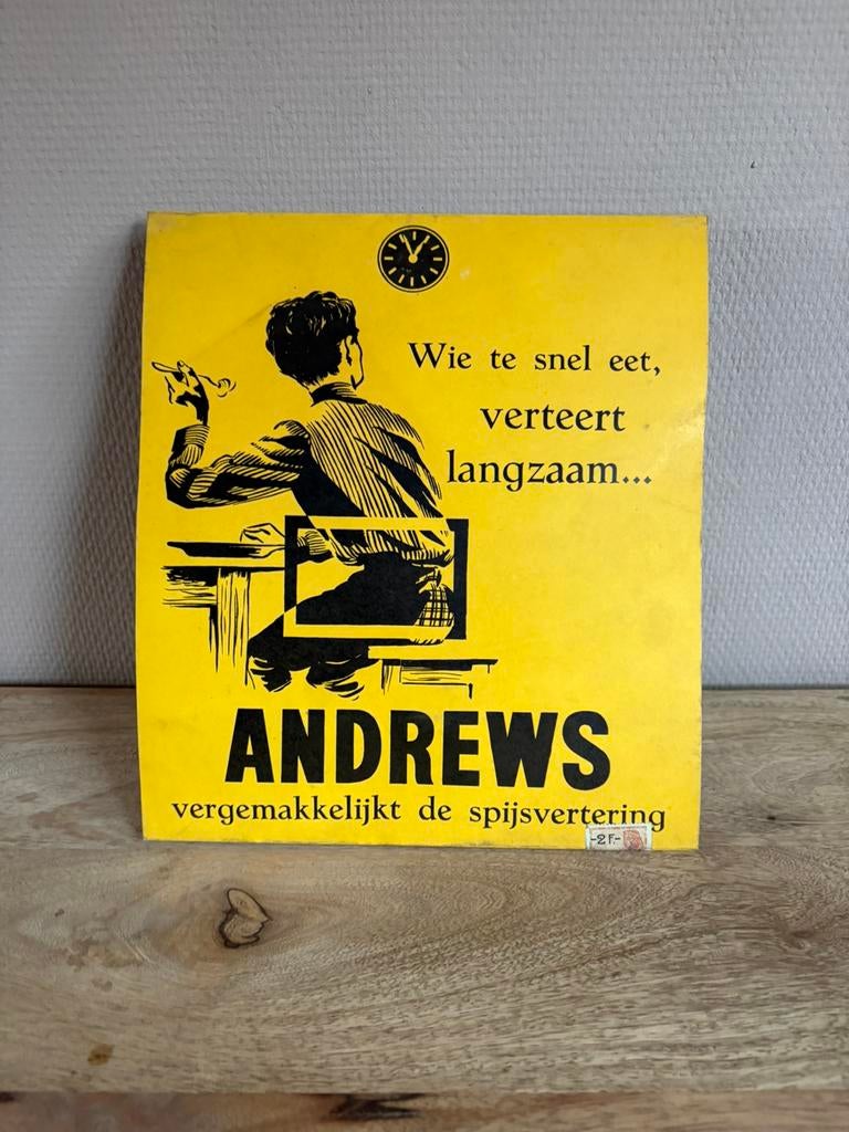 Vintage Andrews reclamebord 1956, Ophalen of Verzenden, Gebruikt, Reclamebord