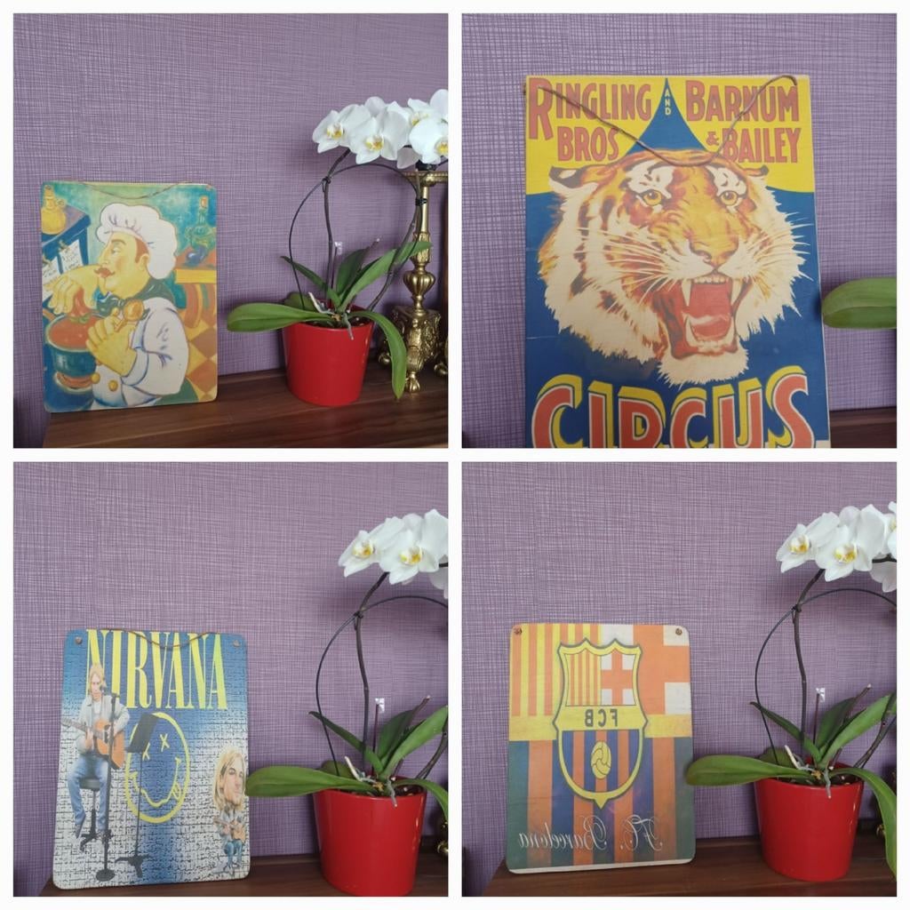 Unieke vintage wandborden / decoratieborden – set van 4, Antiek en Kunst, Ophalen of Verzenden, Klassiek, Hout