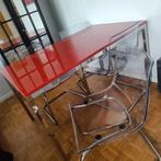 Rode tafel met chrome en 4 bijpassende stoelen 1m op 1m50, Huis en Inrichting, Tafels | Eettafels, Ophalen