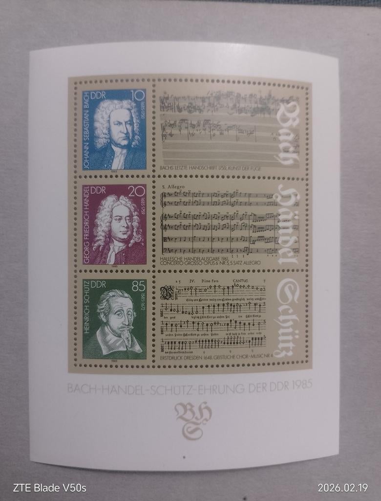 Postzegels Musiker Bach.. DDR 1985, Ophalen of Verzenden