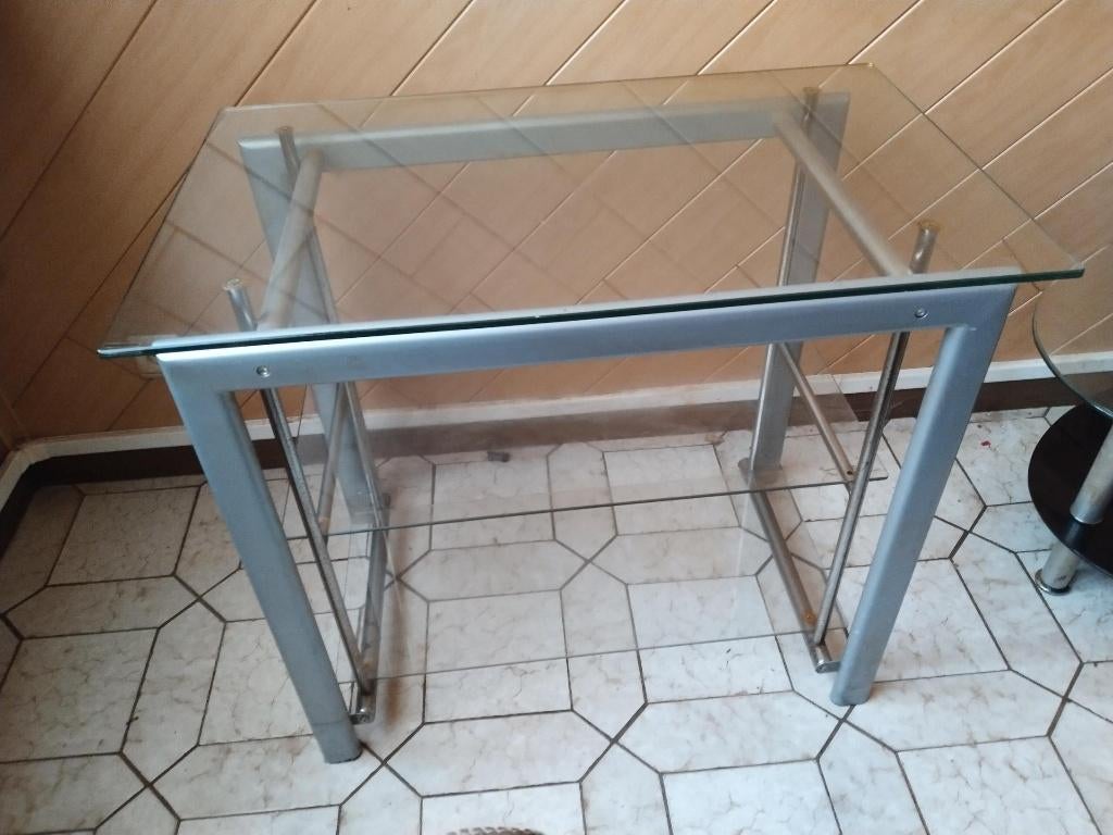 afhalen te 9300 Aalst - glazen tafel - 69 cm hoog, Ophalen, Gebruikt, 50 tot 100 cm, Glas