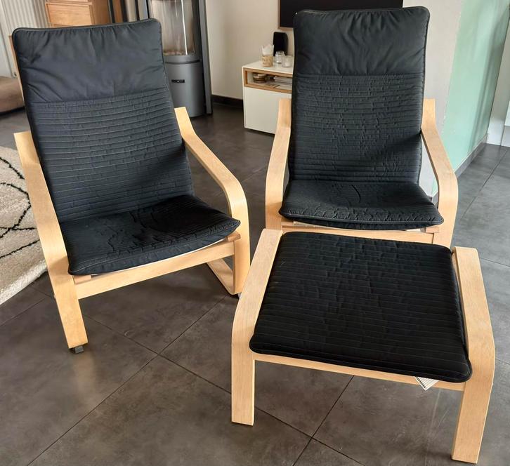 2 sieges ikea Poang + repose pieds, Maison & Meubles, Fauteuils, Utilisé, Bois, Enlèvement