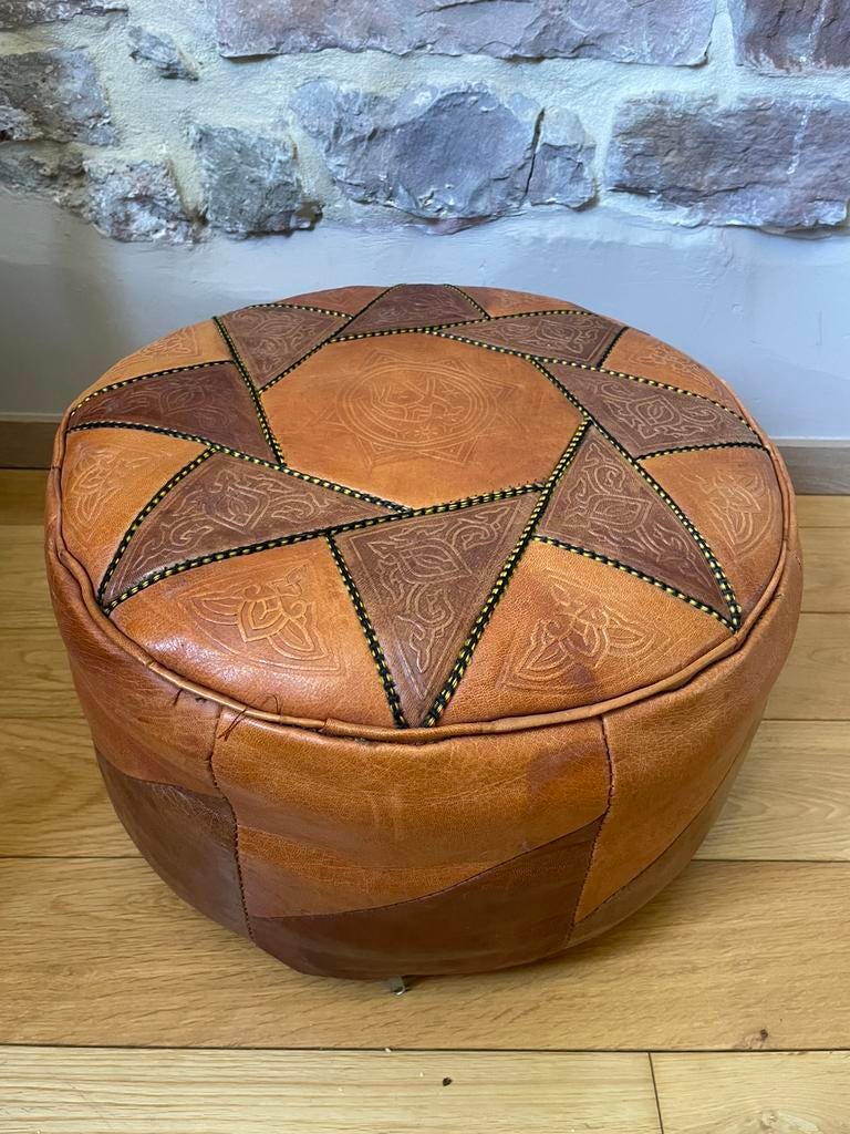 Pouf orient en cuir, Maison & Meubles, Rond, Enlèvement, Moins de 50 cm, Moins de 50 cm