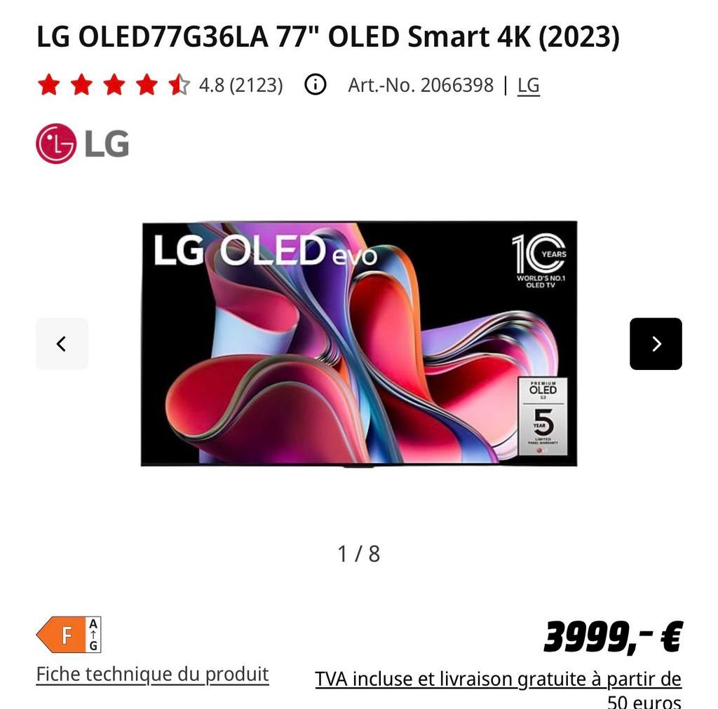 Télévision LG 77 pouces, TV, Hi-fi & Vidéo, Télévisions, Enlèvement, Comme neuf, LG