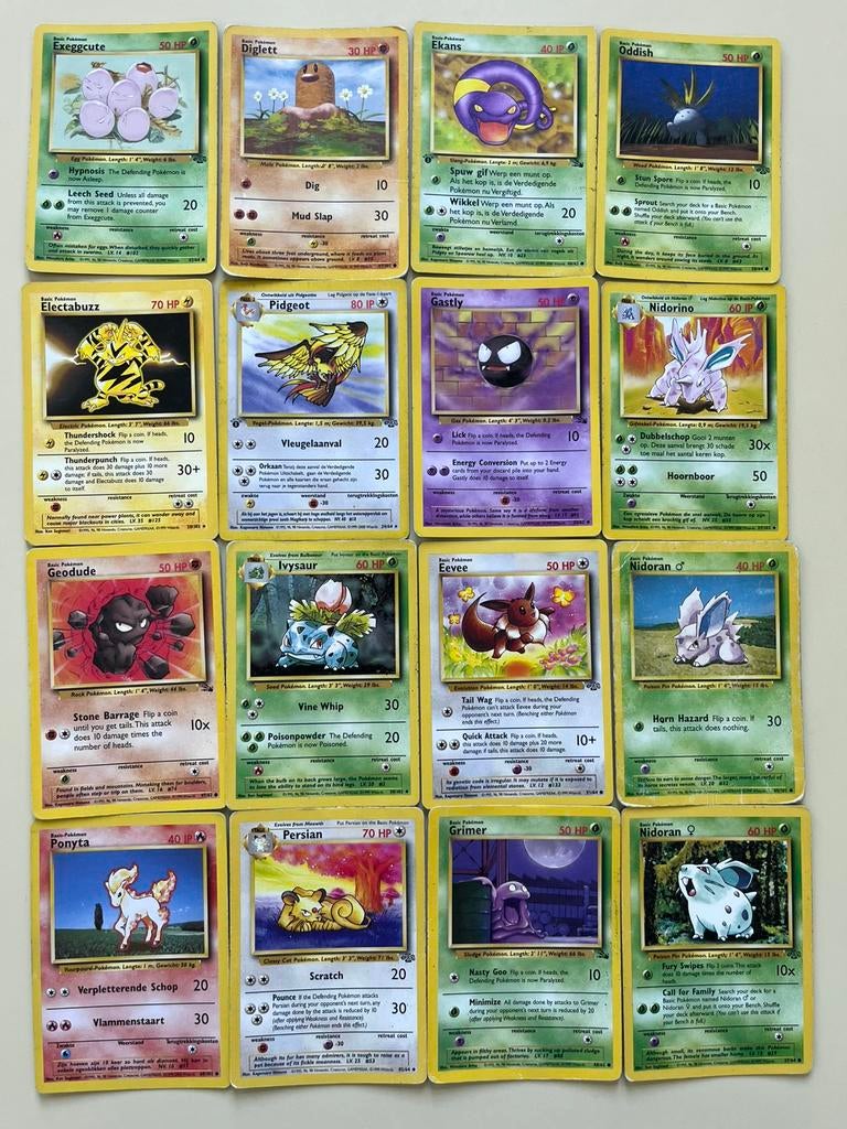 16 Vintage Pokémon cards 1995-1999 Base/Jungle/Fossil, Ophalen of Verzenden, Zo goed als nieuw