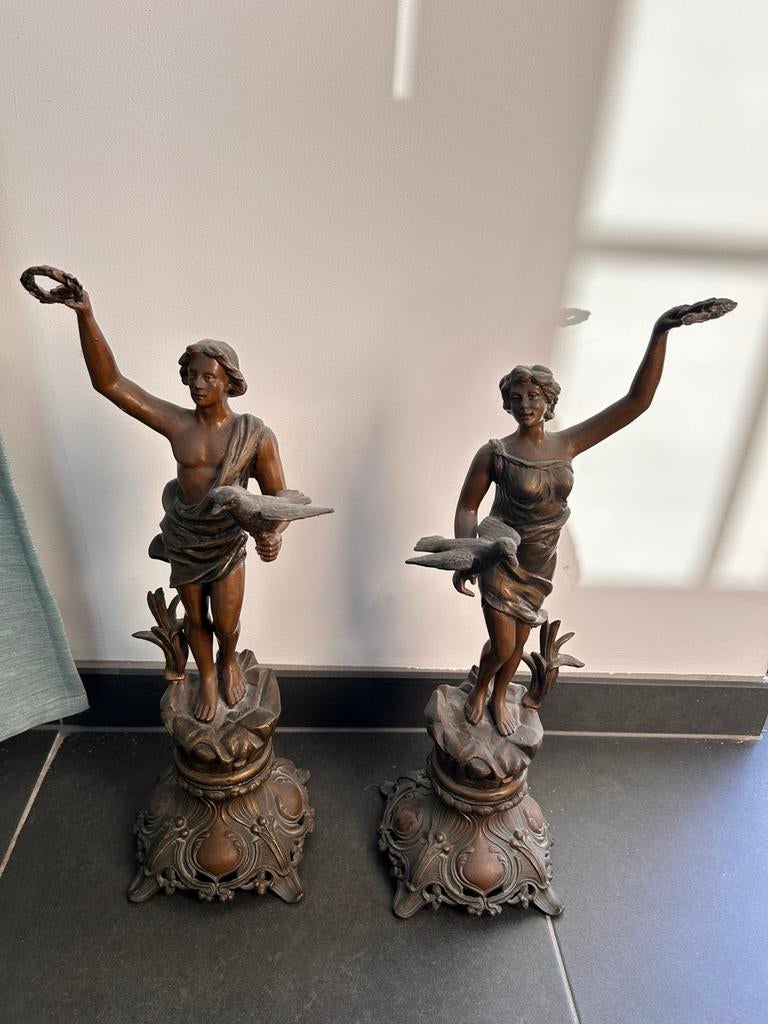 Massief bronzen beeldjes - klassiek - begin 20ste eeuw, Antiquités & Art, Antiquités | Bronze & Cuivre, Enlèvement, Bronze