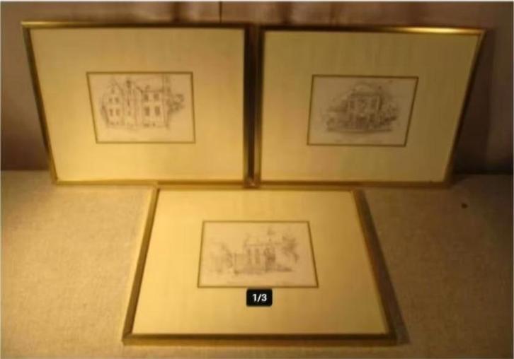 3 dessins de Ch Vandenbosch - 30x24, Antiquités & Art, Art | Dessins & Photographie, Enlèvement ou Envoi