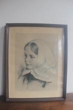 Gravure - litho - Portrait fillette - L. Buisseret, Antiquités & Art, Enlèvement