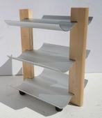 Wijnrek 6 flessen (hout + alu) – tafelmodel  (90s vintage), Moins de 50 cm, Enlèvement ou Envoi, Comme neuf, 5 à 15 bouteilles