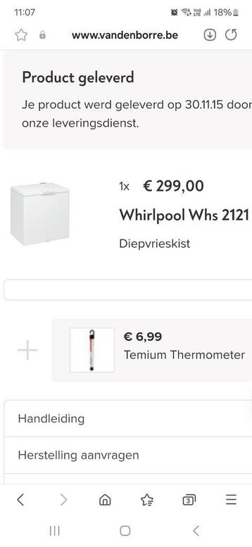 whirlpool whs 2121 diepvrieskoffer 10 jaar oud, werkt prima, Elektronische apparatuur, Vriezers en Diepvrieskisten, Ophalen, Gebruikt