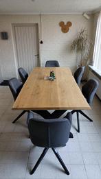 Boomstamtafel + 6 stoelen – Eik & Design, Huis en Inrichting, Ophalen, Gebruikt, Eikenhout