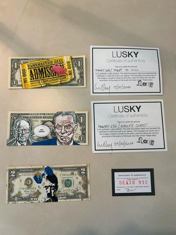 Prachtige Popart (dollar art) Lusky & Death NYC + cetificaat beschikbaar voor biedingen