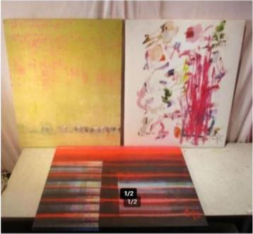 3 jolies peintures abstraites 'Aventures Des Toiles' - 60x50, Enlèvement ou Envoi