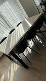 Eettafel + 6 zwarte designstoelen, Huis en Inrichting, Tafels | Eettafels, Ophalen, Zo goed als nieuw, Metaal
