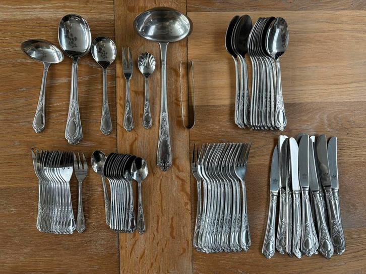 Ménagère complète SBS Solingen 69 pièces Acier Inox et Or, Huis en Inrichting, Keuken | Bestek, Zo goed als nieuw, Bestekset, Inox of Chroom