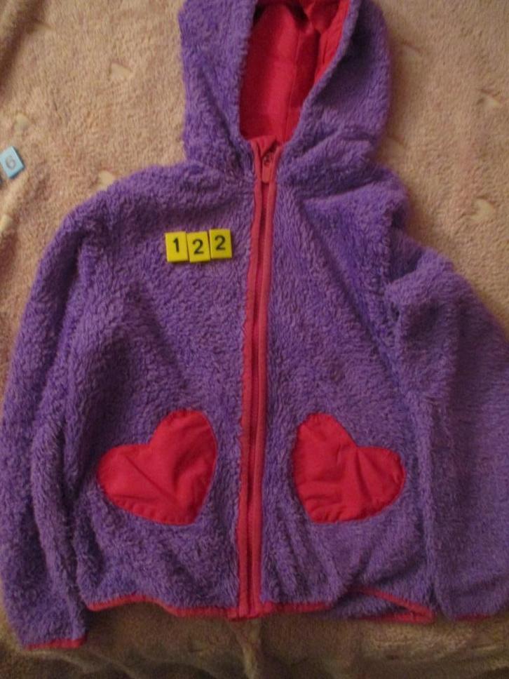 paars fleece vest met kap H&M maat 122, Kinderen en Baby's, Kinderkleding | Maat 122, Zo goed als nieuw, Meisje, Trui of Vest