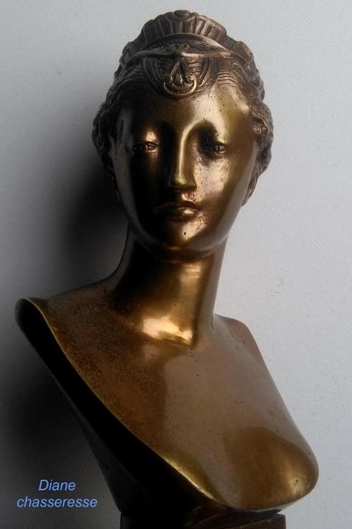 Buste bronze doré Diane chasseresse (circa 1850)., Antiquités & Art, Antiquités | Bronze & Cuivre, Bronze, Enlèvement ou Envoi